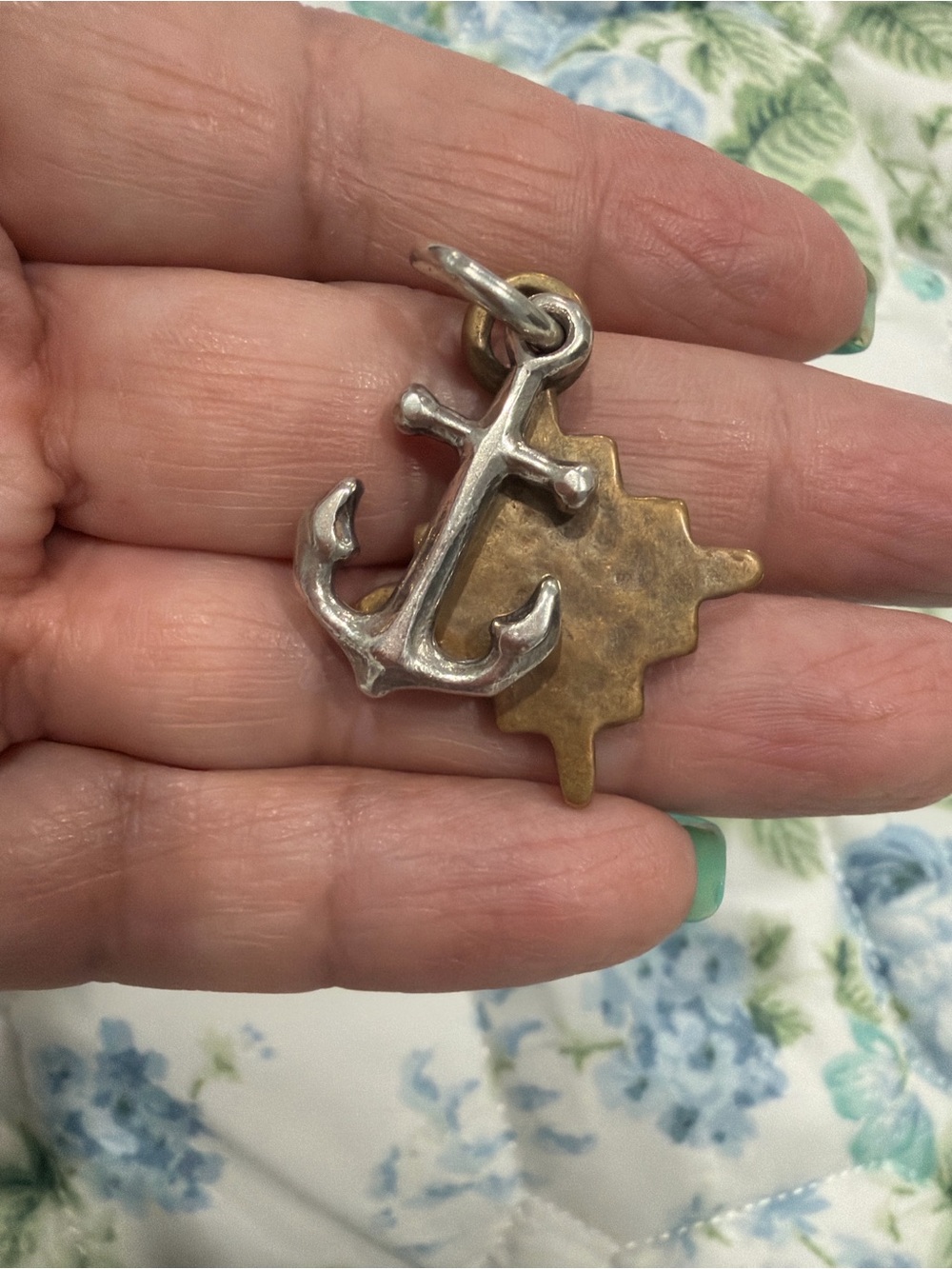 James Avery Silver Anchor and Brass Charm Pendant - Two-Tone Nautical Accent!